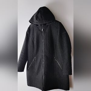 BCBGeneration Black Hooded Quilted Coat - Women 3X